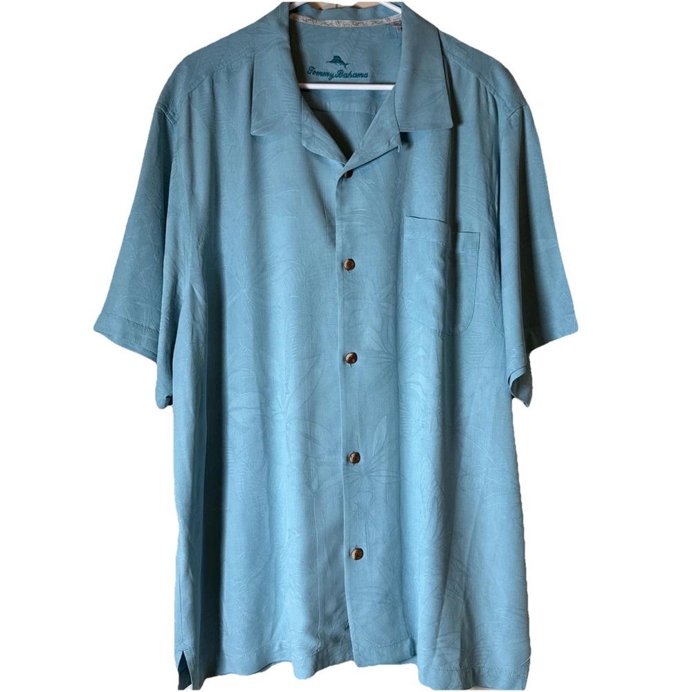 Tommy Bahama Silk Hawaii Camp Shirt Coconut Button XXL 2XL Mint Green EUC